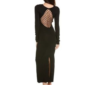 STAUD SUZEL BLACK KNIT  LONG SLEEVE MAXI DRESS SMALL